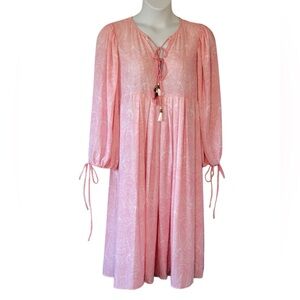 NEW Traffic People Boho Peasant Dress Pink Paisley Tassels Midi Loose Fit Large